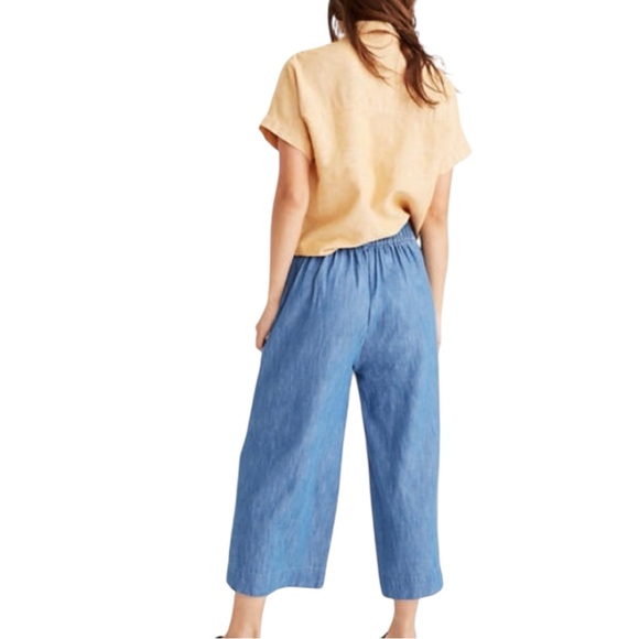 MADEWELL Huston Linen Blend Wide-Leg Crop Pants in Chambray Blue Size Large - Picture 2 of 11